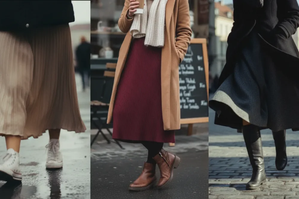 quelles chaussures avec une jupe longue en hiver