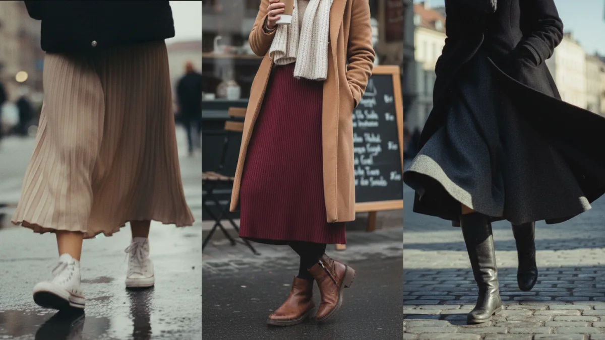 quelles chaussures avec une jupe longue en hiver